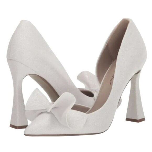 Betsey Johnson Womens Nobble Ivory Glitter Bow D'Orsay Heels Shoes 9 Medium - Picture 1 of 14